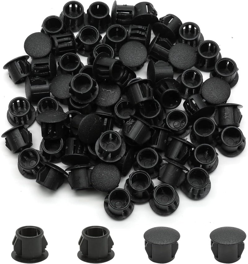 Suiwotin 100PCS 10mm (3/8") Black Hole Plugs Plastic Flush Type Hole Plugs Snap in Locking Hole Tube, Furniture Fencing Post Pipe Insert End Caps (Black) - Image 1